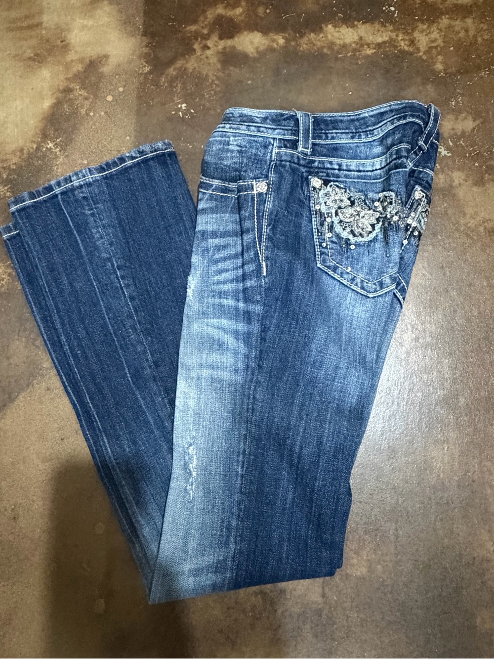 Miss Me Dark Blue Boot Cut Jeans with Embellished Back Pockets